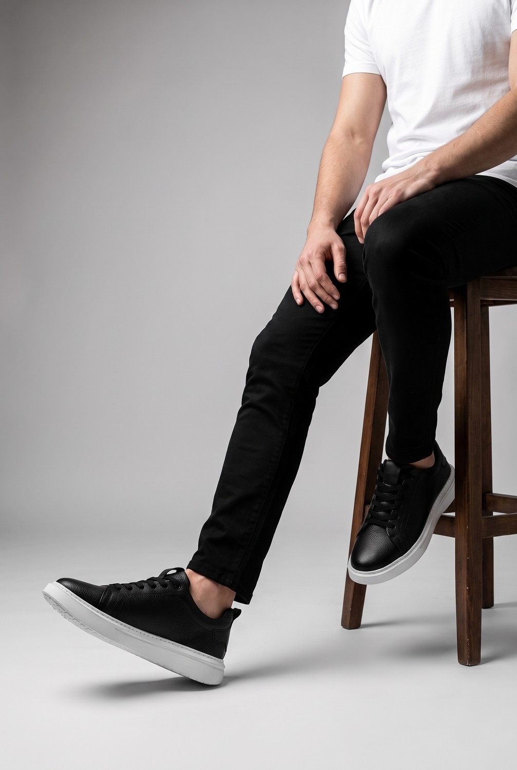 Siyah 100%Hakiki Deri Erkek Spor Sneaker Ortopedik Tabanlı VT27 görsel 7