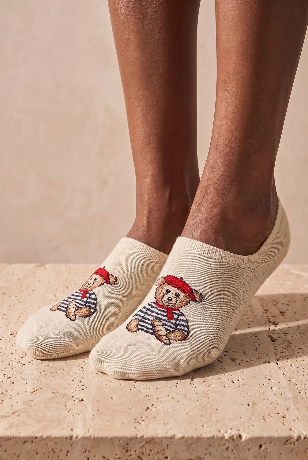 Katia & Bony Unisex Teddy Desenli Görünmez Çorap Ekru