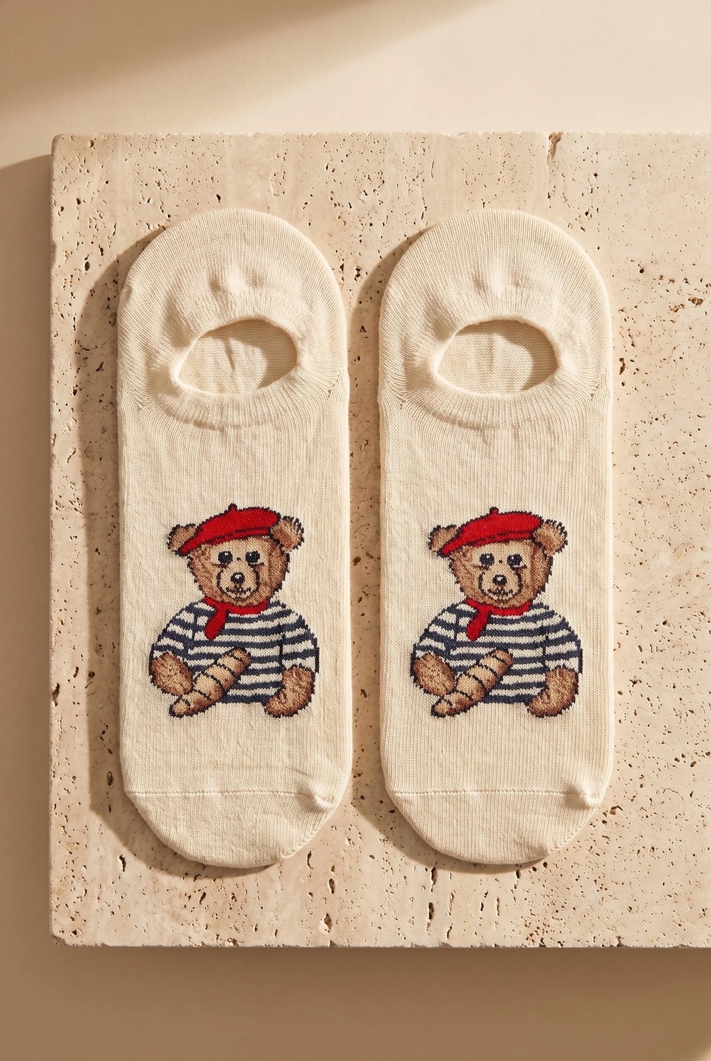 Katia & Bony Unisex Teddy Desenli Görünmez Çorap Ekru görsel 3