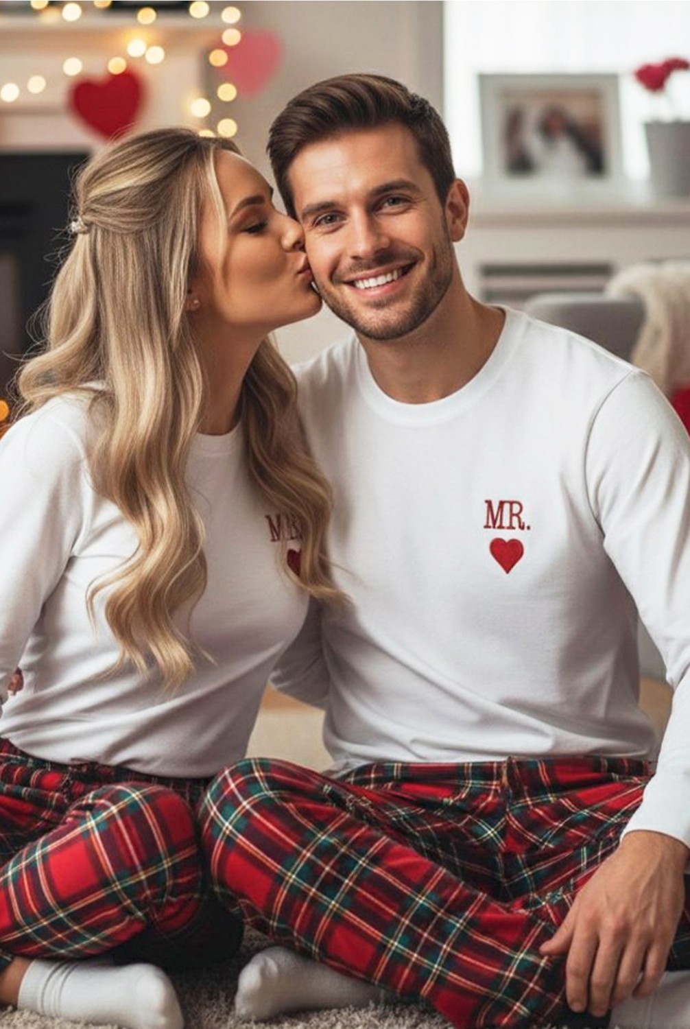 Siyah İnci Erkek Ekose Merry Christmas Baskılı Yılbaşı Temalı Örme Pijama Takım 7969