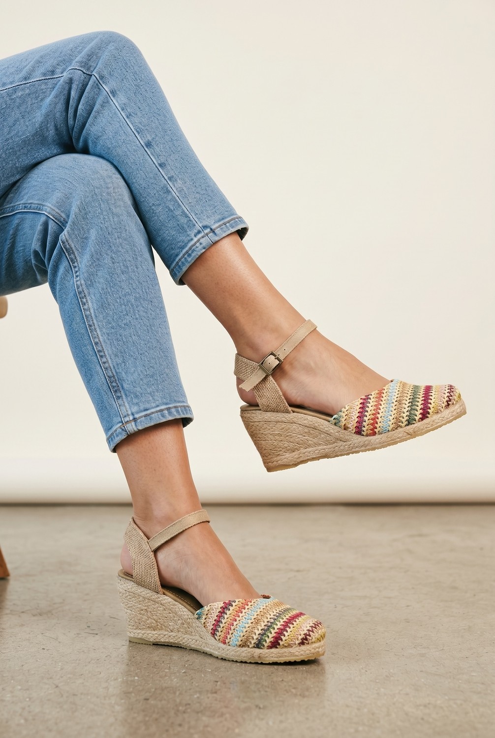 Y&D Shoes Renkli Dokuma Espadril Dolgu Topuk Sandalet görsel 3