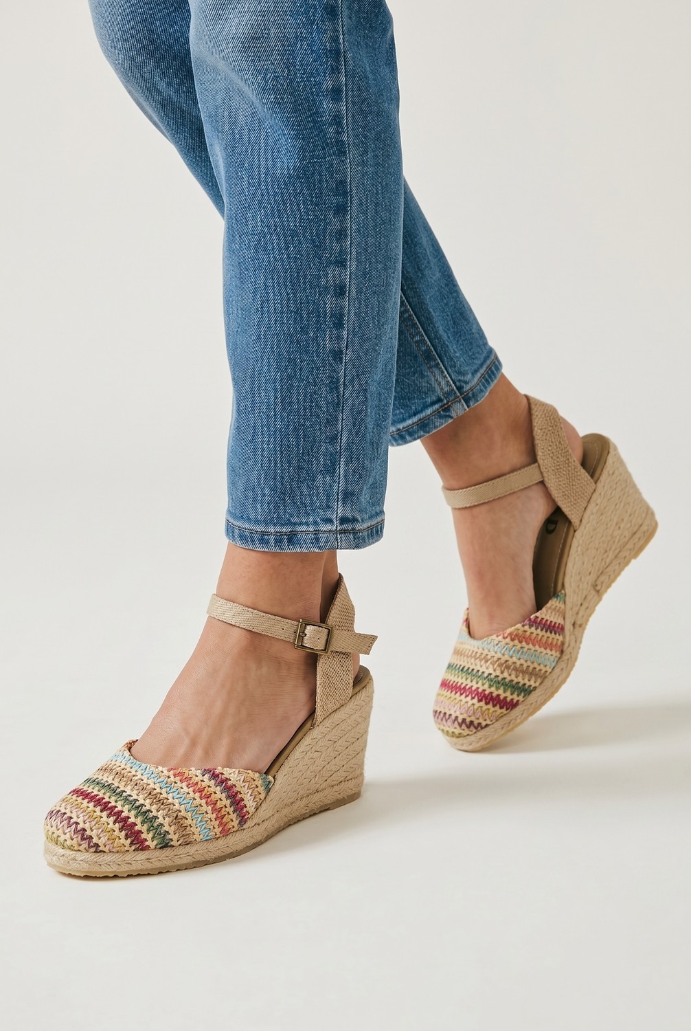 Y&D Shoes Renkli Dokuma Espadril Dolgu Topuk Sandalet görsel 4