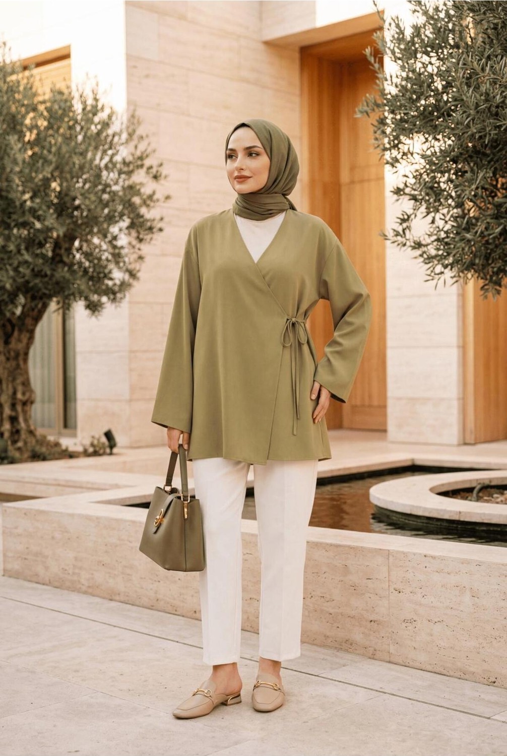 Uslular Bordo Kruvaze Yaka Yandan Bağlamalı Kimono Tunik