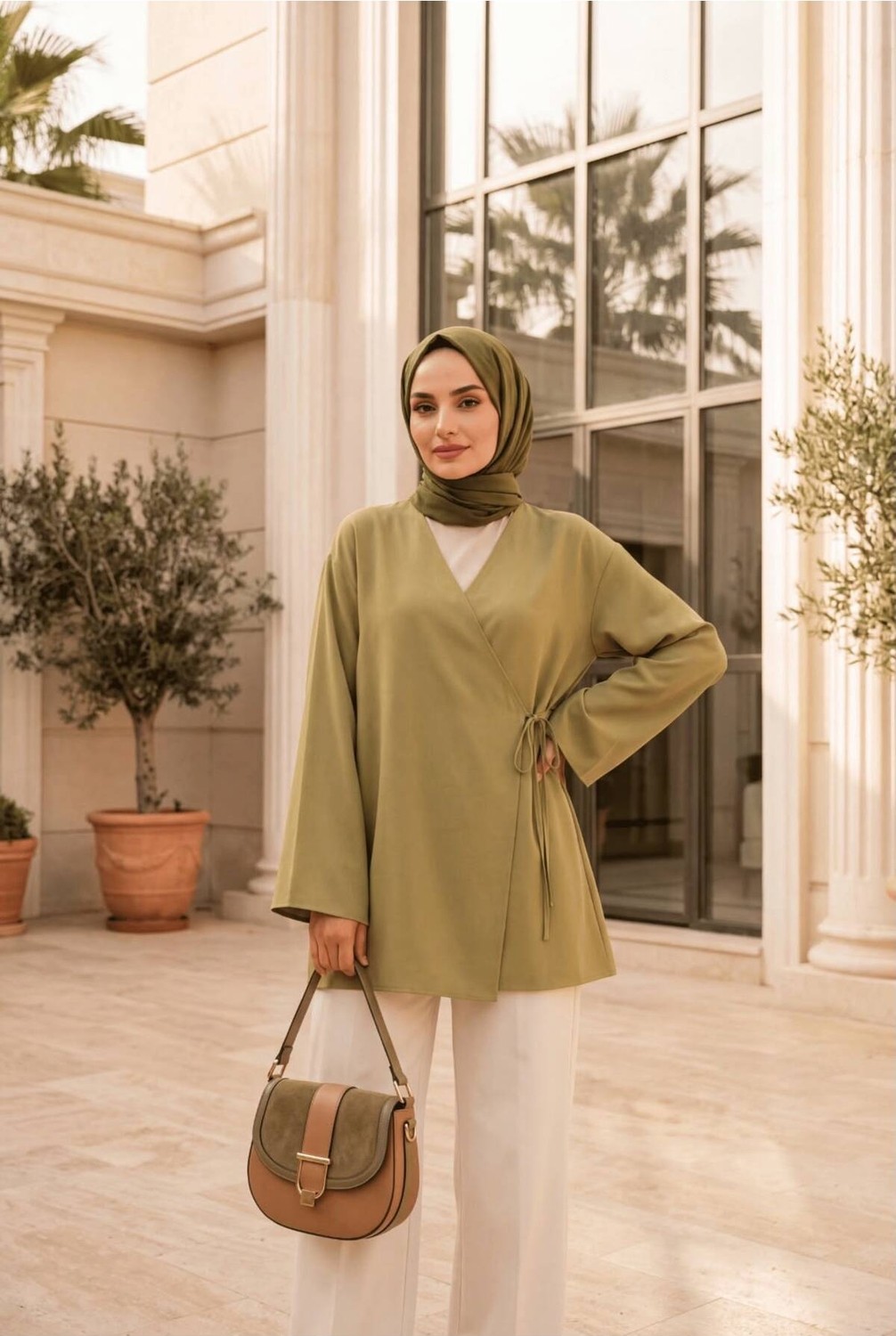 Uslular Bordo Kruvaze Yaka Yandan Bağlamalı Kimono Tunik görsel 2
