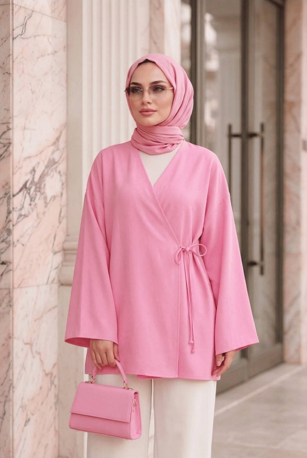 Uslular Bordo Kruvaze Yaka Yandan Bağlamalı Kimono Tunik görsel 3