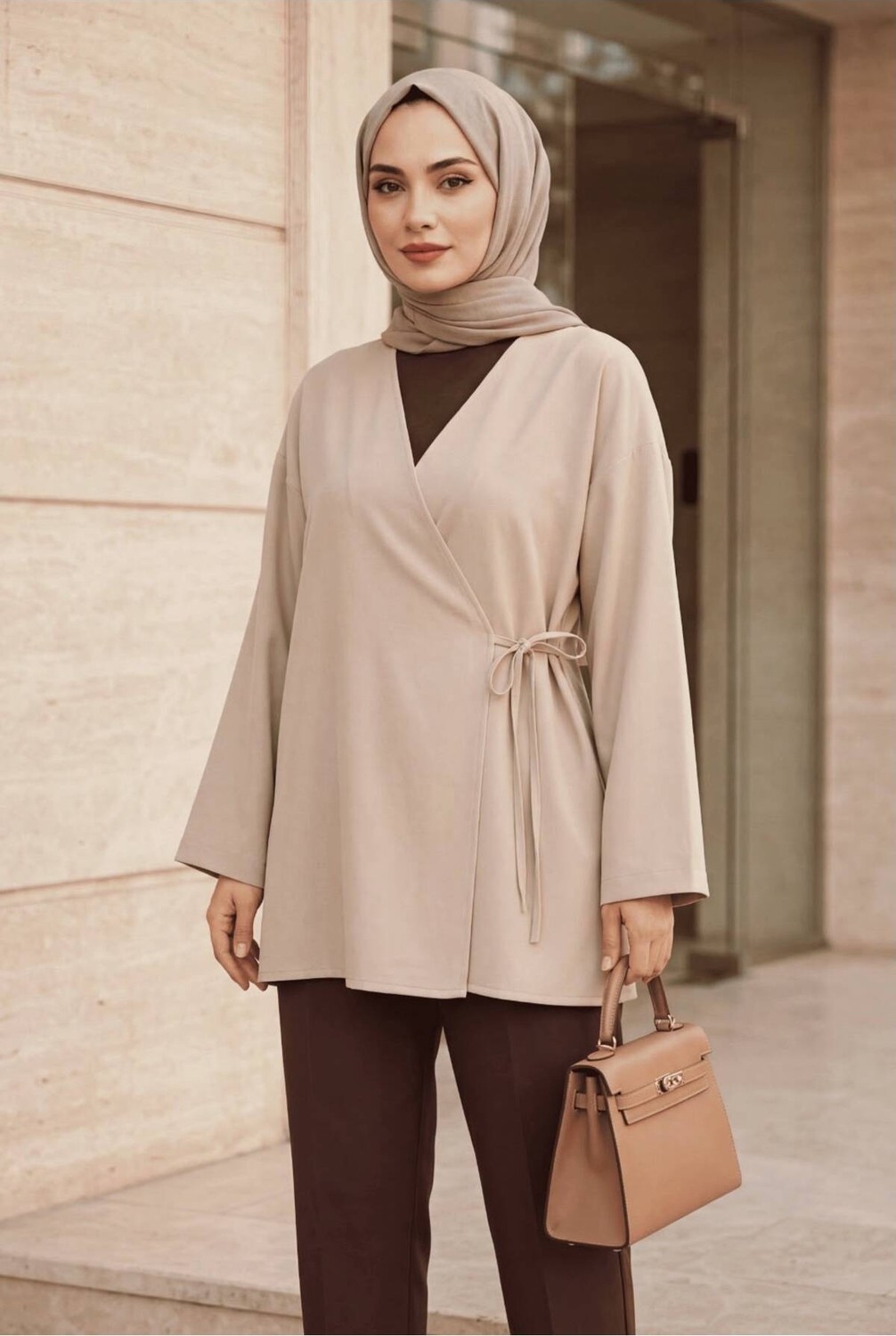 Uslular Bordo Kruvaze Yaka Yandan Bağlamalı Kimono Tunik görsel 4