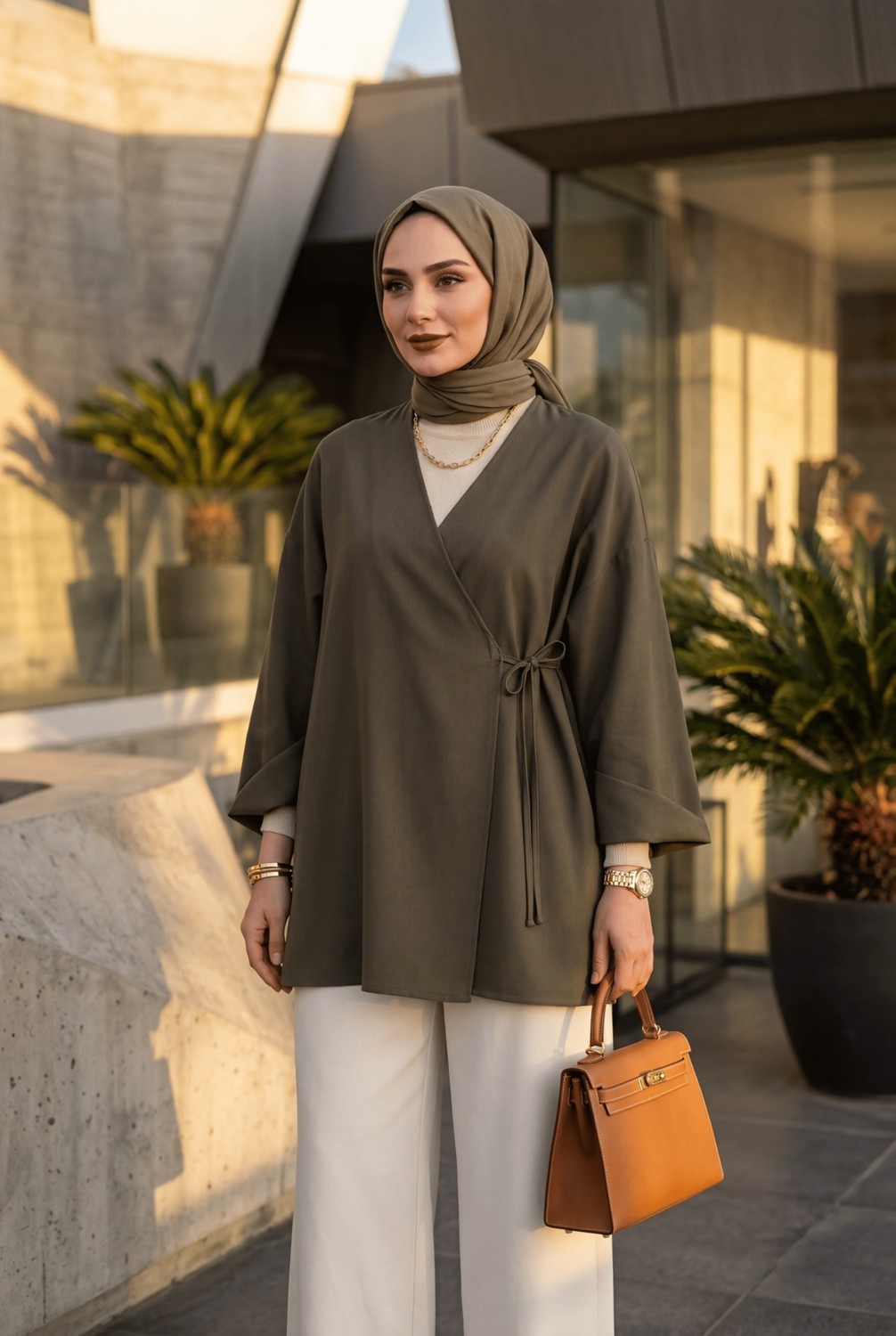 Uslular Bordo Kruvaze Yaka Yandan Bağlamalı Kimono Tunik