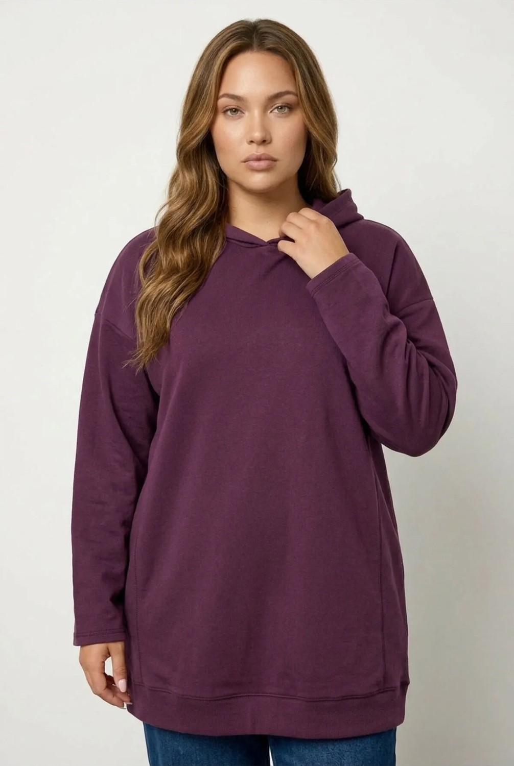 Büyük Beden Kadın Kapüşonlu Uzun Kollu Mor Sweatshirt Esnek Kumaş Özelliği ile 304288 görsel 8