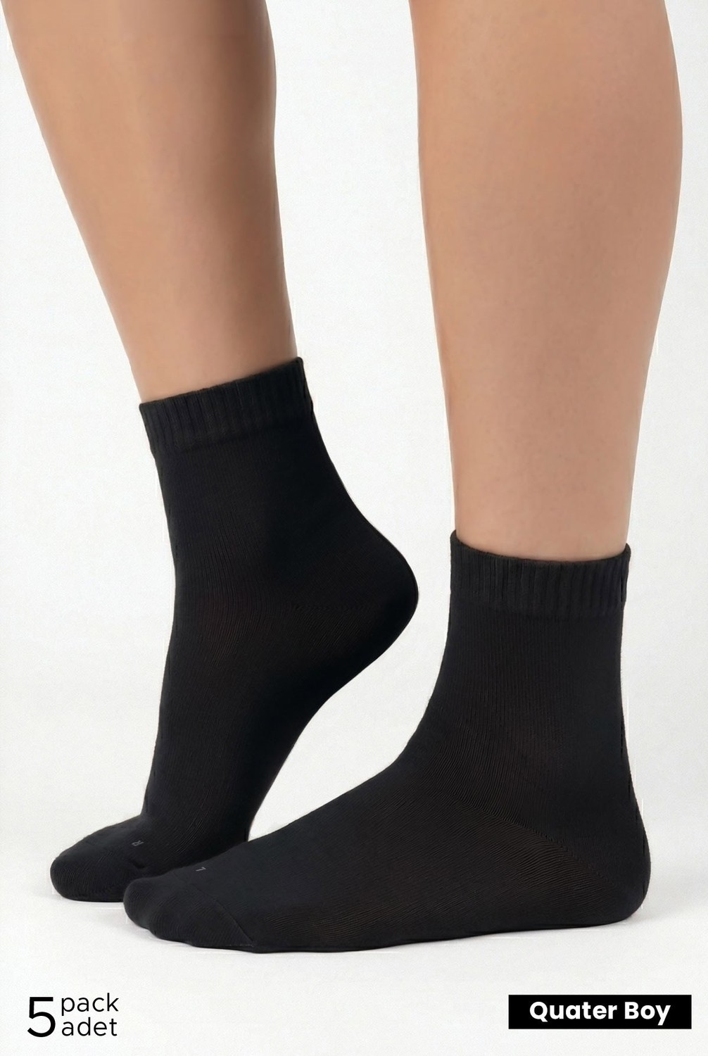 Mısırlı Unisex Bambu 5 Çift Diabetiker Lastiksiz Kısa Konç Çorap Siyah görsel 2