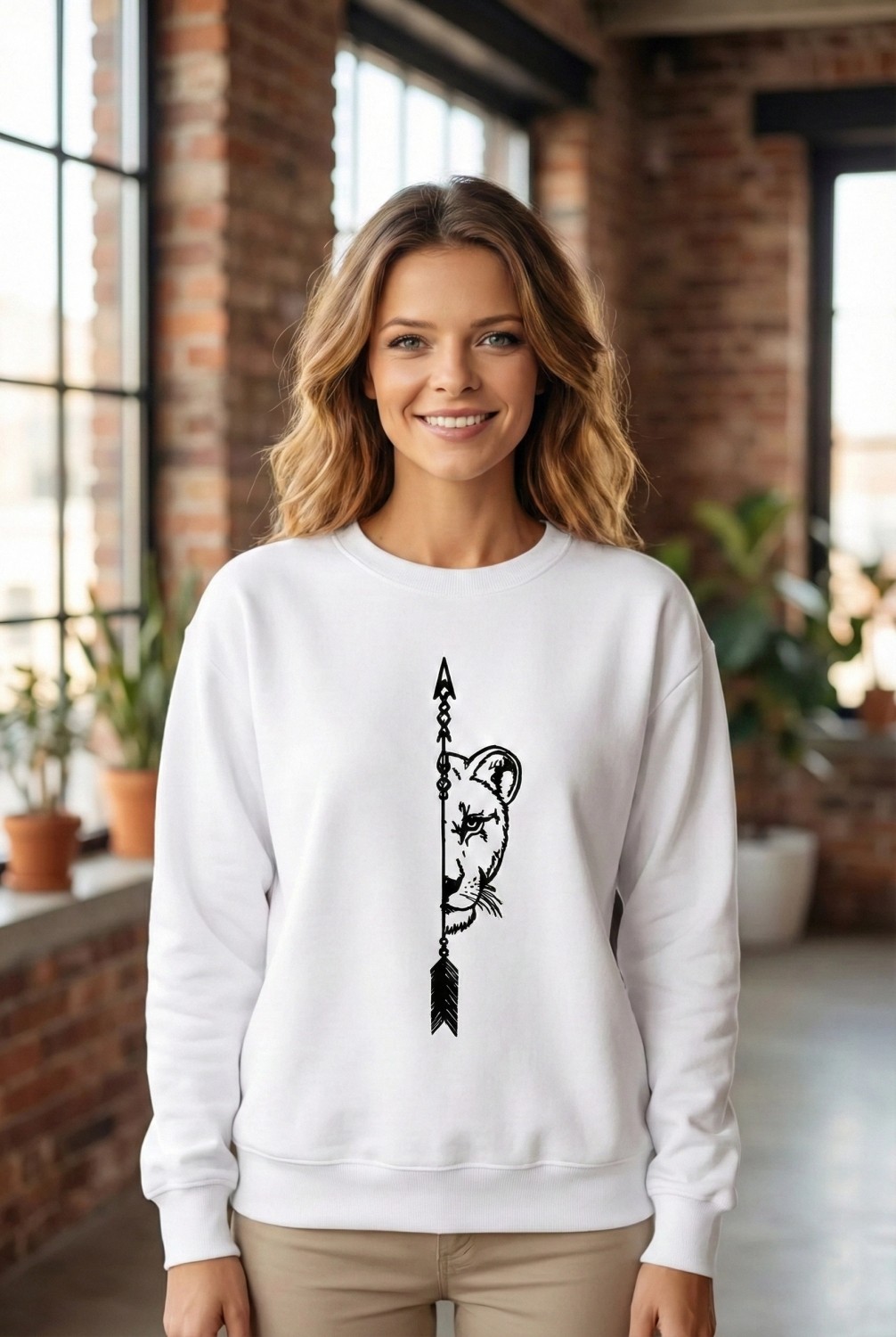 Hace Bazaar Sevgililer Günü Baskılı Oversize Bisiklet Yaka Sweatshirt - Beyaz