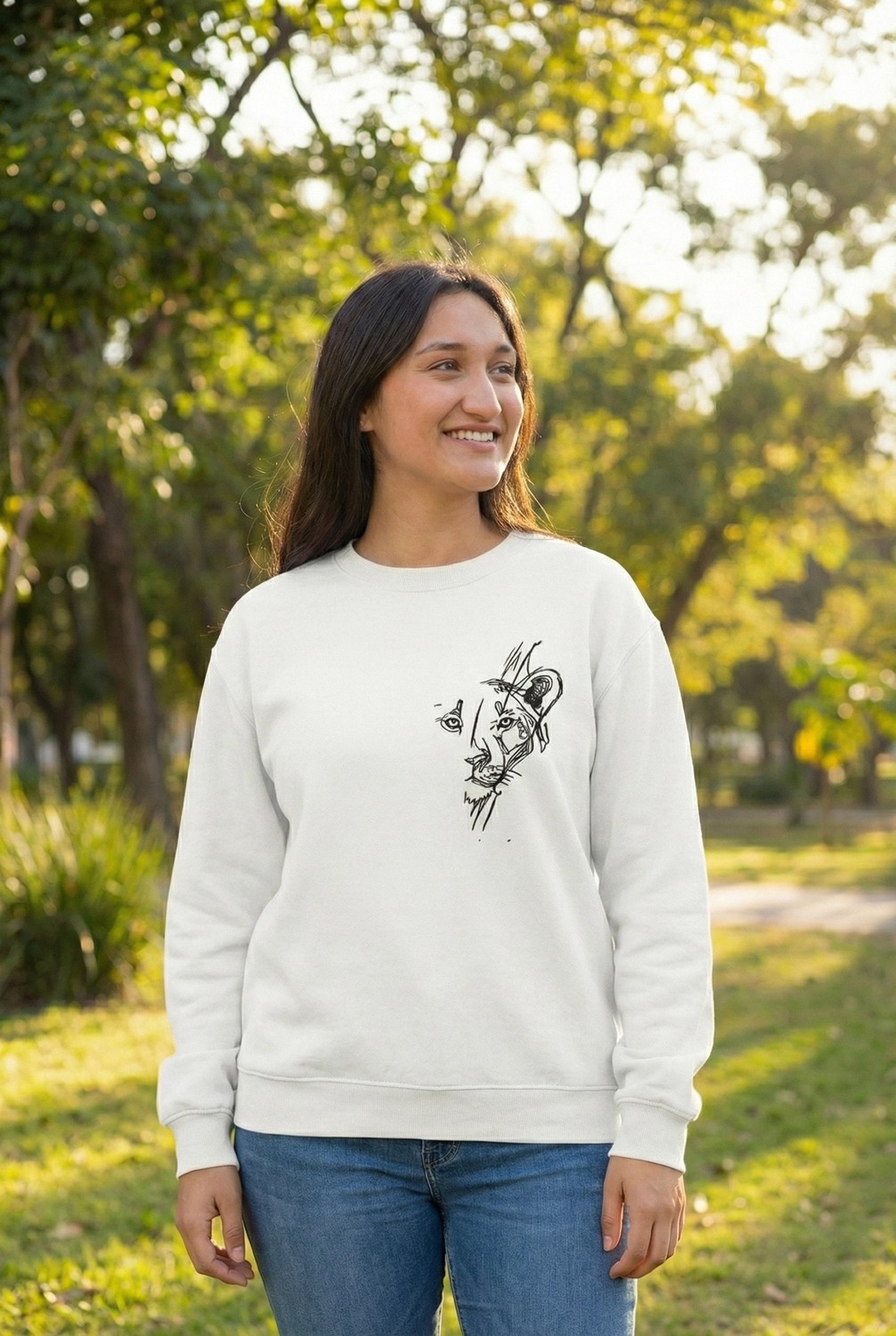 Tarz Yeri Sevgililer Gününe Baskılı Oversize Bisiklet Yaka Sweatshirt - Beyaz