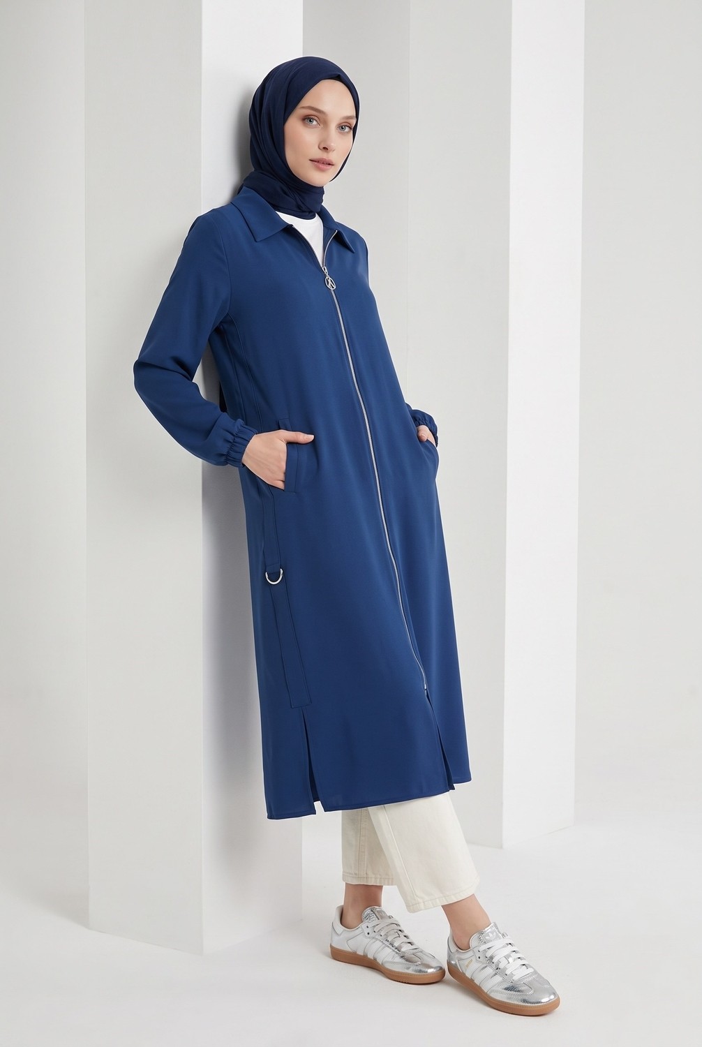 Armine Trend Fermuarlı Cep Detaylı Kap Indigo 26YT502 görsel 2