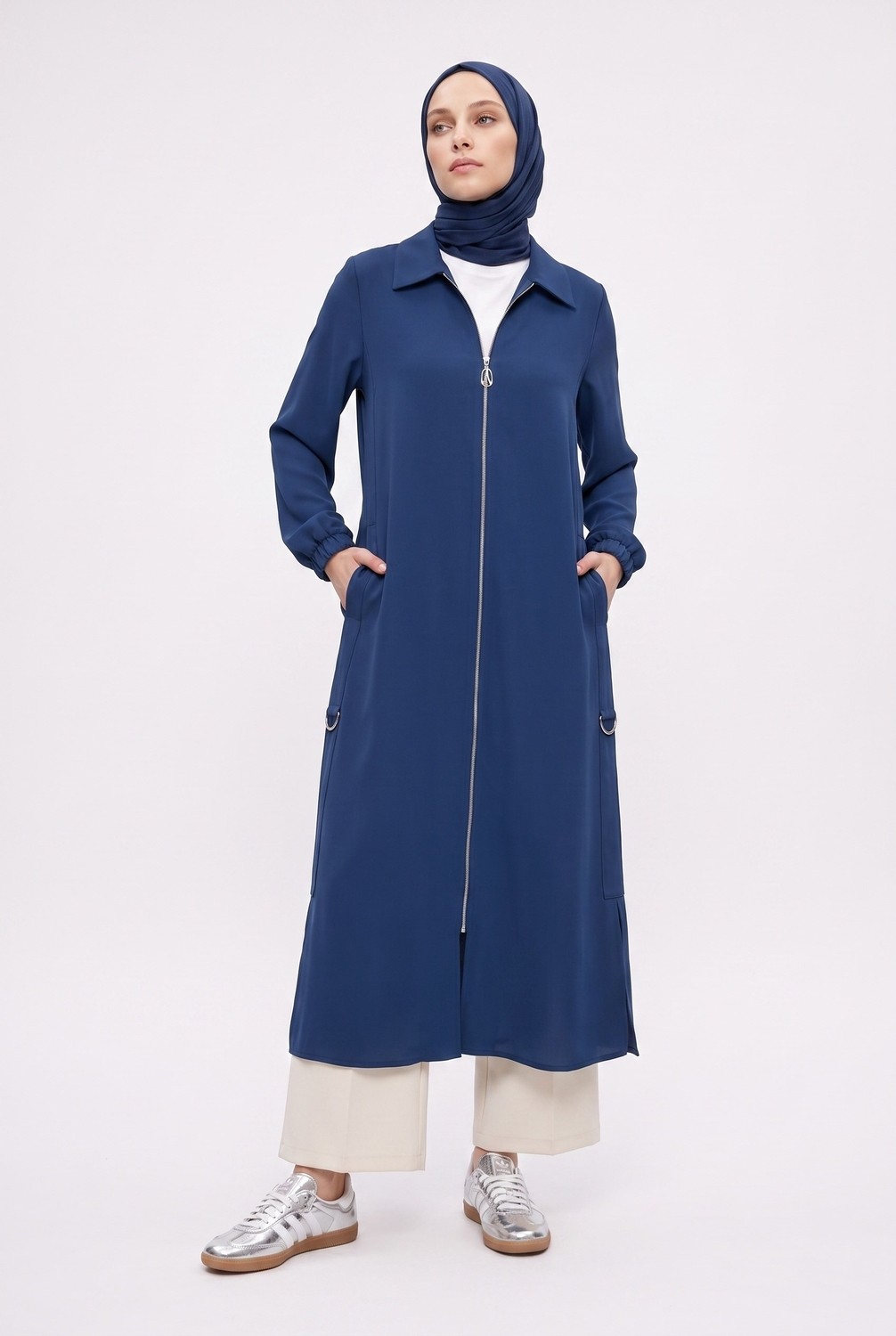 Armine Trend Fermuarlı Cep Detaylı Kap Indigo 26YT502 görsel 3
