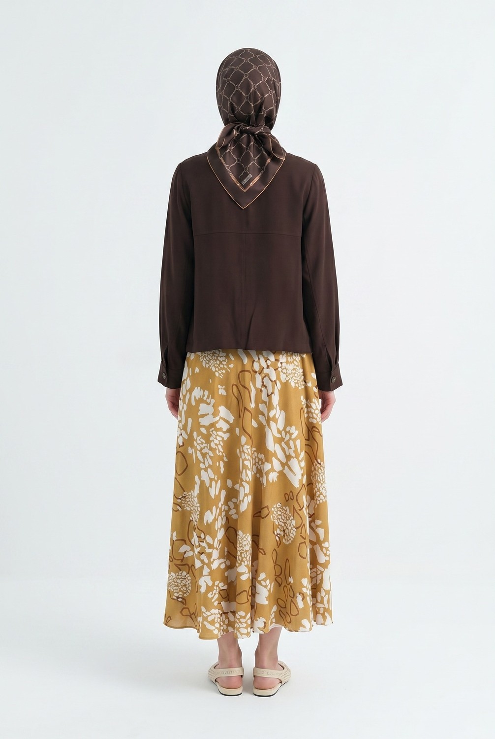 Armine Trend Kendinden Desenli Beli Lastikli Etek Hardal 26YT131 görsel 4