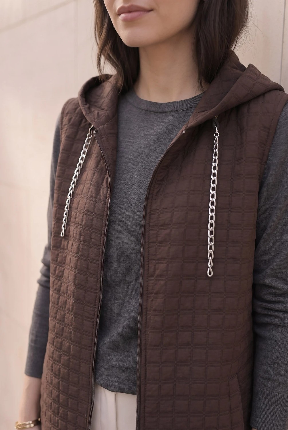 Kado Outlet Kado Online Kado Online Kapüşonlu Fermuarlı Kapitone Kadın Yelek görsel 5