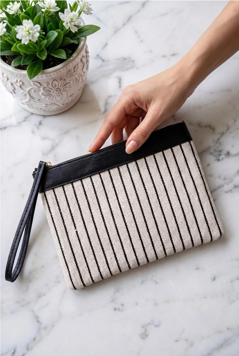 Glondy Asia Kanvas Çizgili Kadın Portföy & Clutch El Çantası Lacivert görsel 2