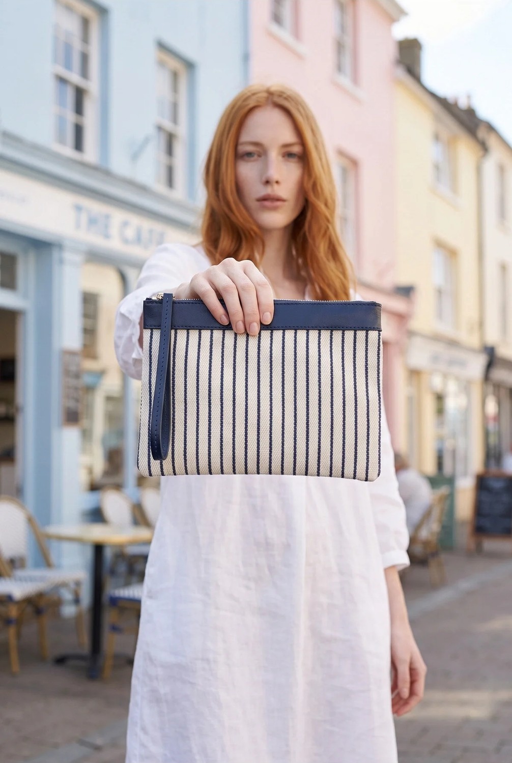 Glondy Asia Kanvas Çizgili Kadın Portföy & Clutch El Çantası Lacivert