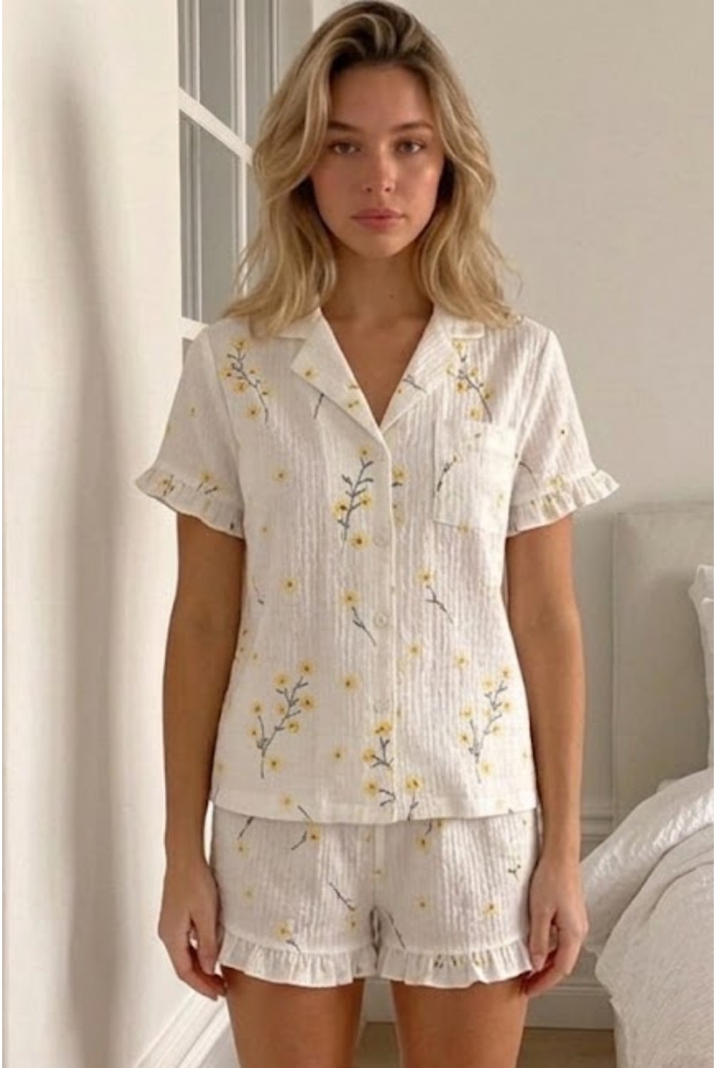 Fit Women Kadın Viskon Kısa Kol Regular Kar Beyaz Pijama Takımı görsel 2