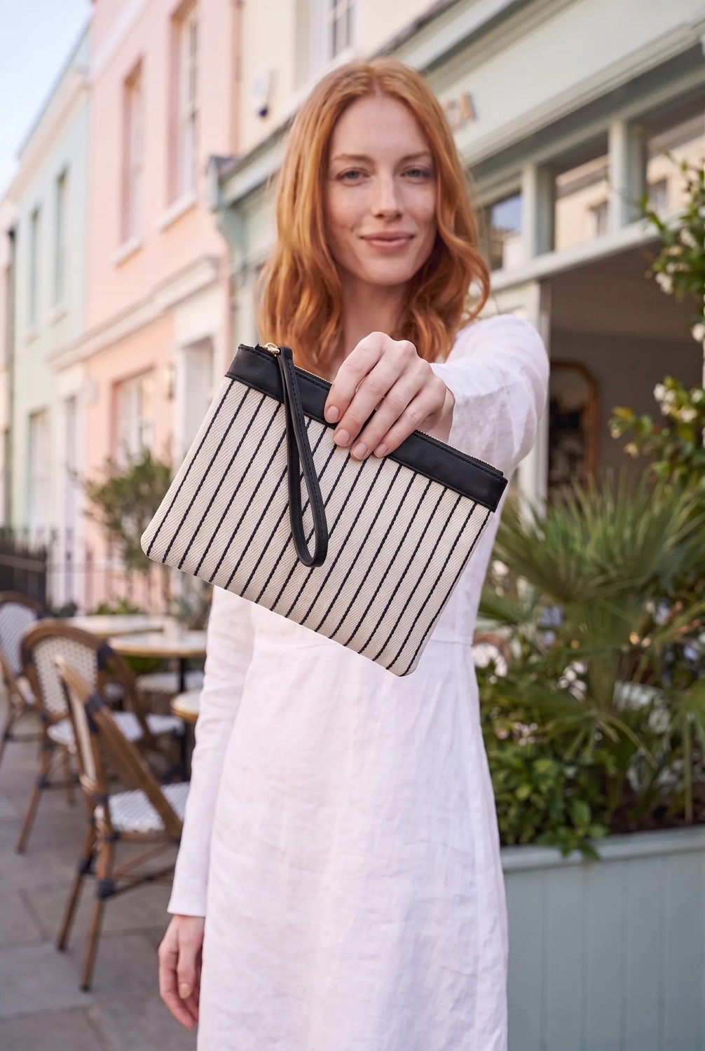 Glondy Asia Kanvas Çizgili Kadın Portföy & Clutch El Çantası Lacivert