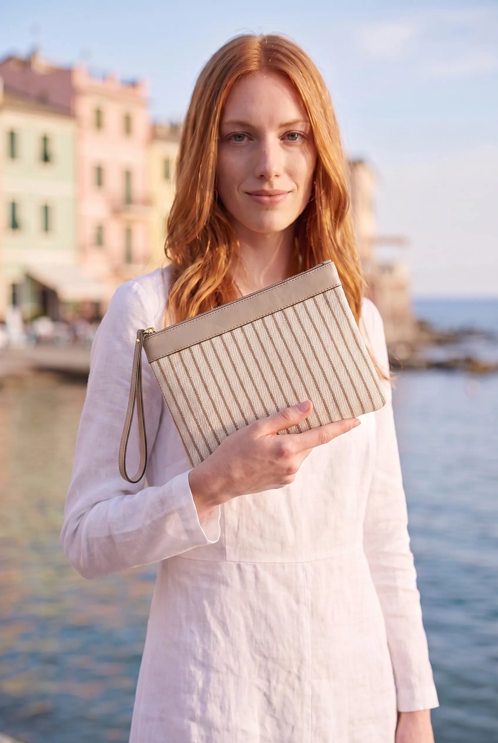 Glondy Asia Kanvas Çizgili Kadın Portföy & Clutch El Çantası Lacivert