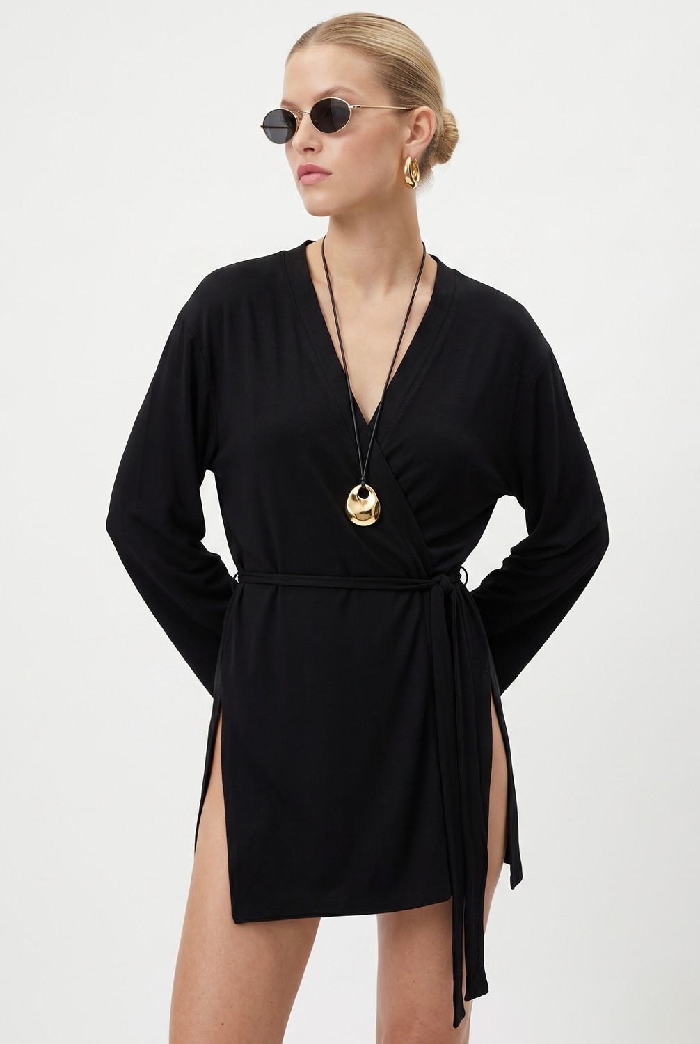 Ritnice Kadın Briana Ultra Soft Siyah Kimono görsel 8