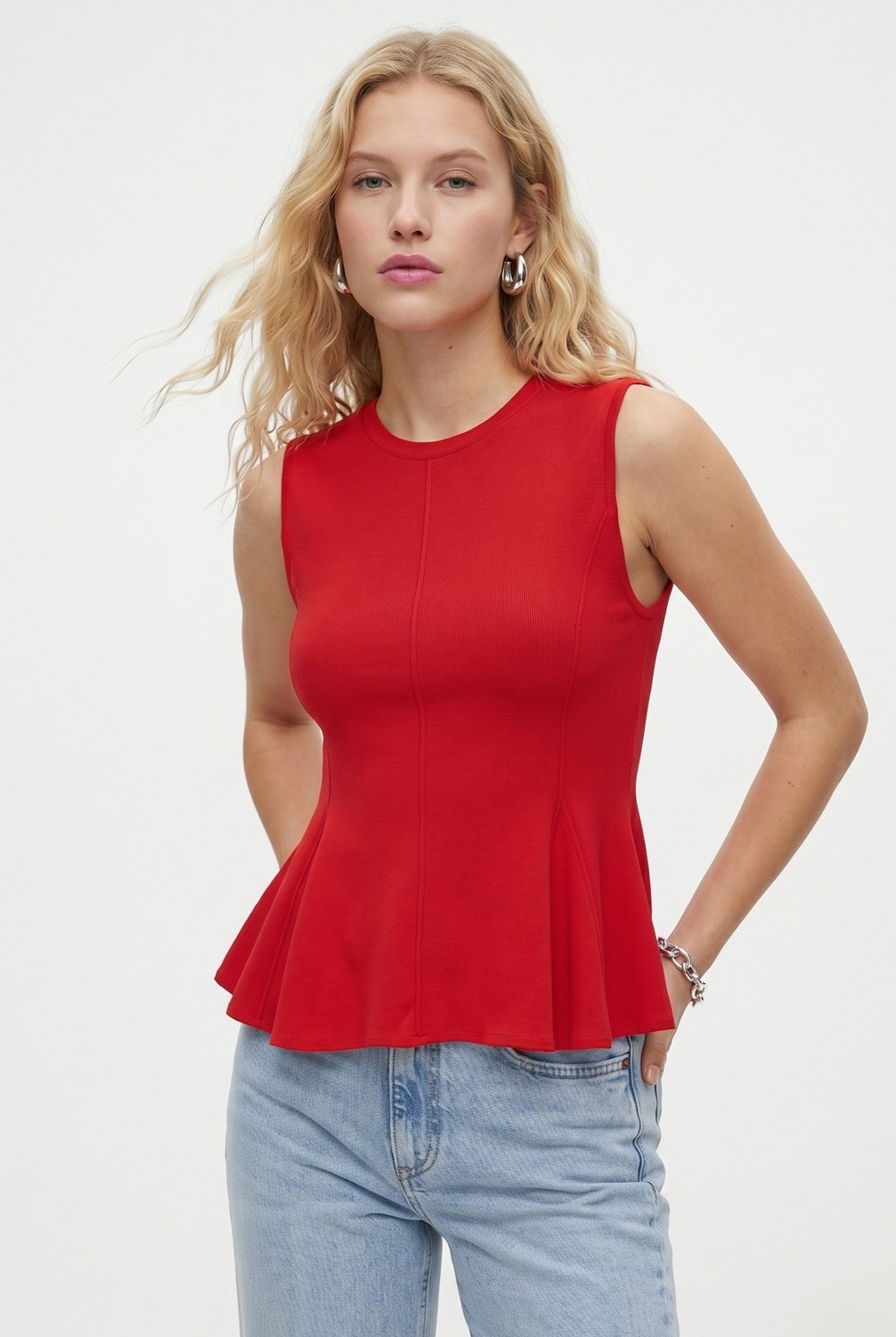 Ritnice Kadın Rowe %100 Pamuk Peplum Sıfır Kol Kahverengi Bluz görsel 8