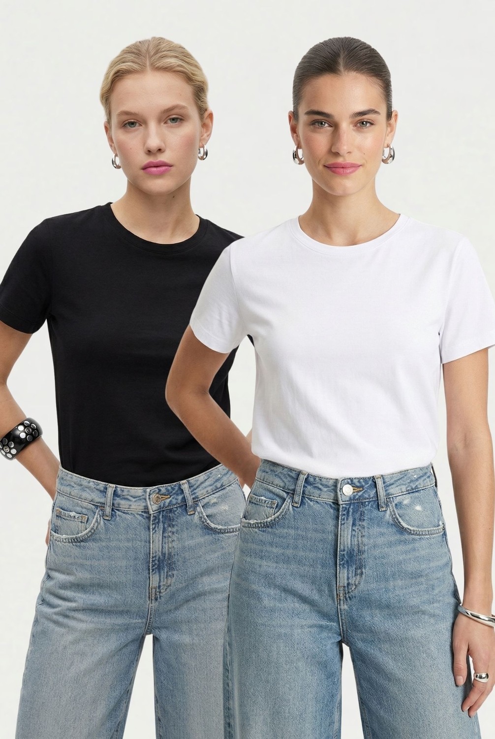 Ritnice Kadın Vicky Basic Siyah ve Beyaz 2'li T-Shirt