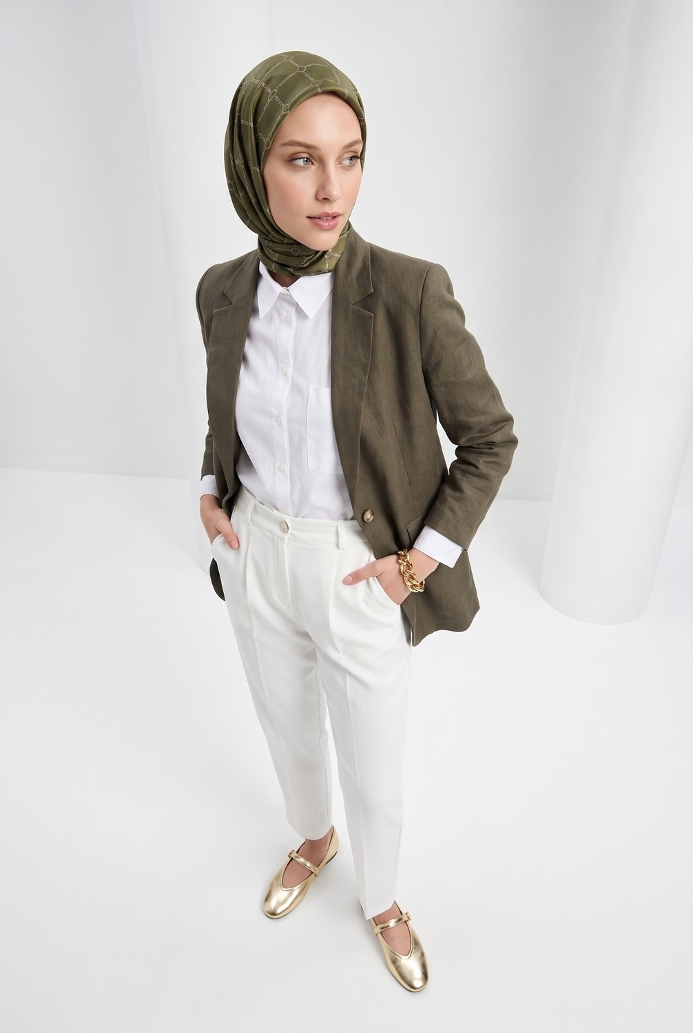 Armine Trend Cepli Kurdale Kemer Detaylı Pantolon Ekru 25YT208 görsel 2