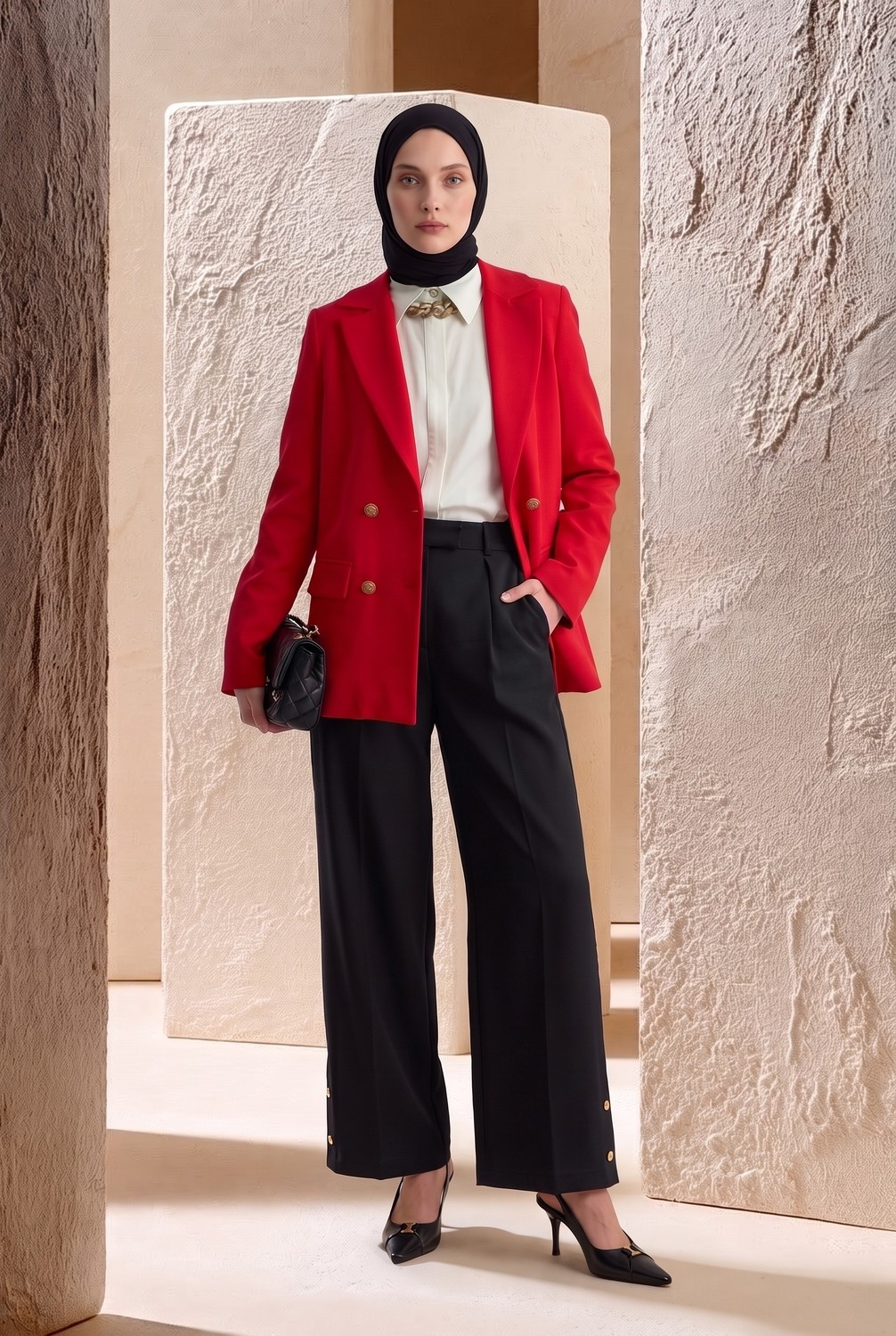 Armine Trend Yandan Cepli Kemerli Paçası Çıt Çıt Detaylı Pantolon Siyah 26YT224 görsel 2