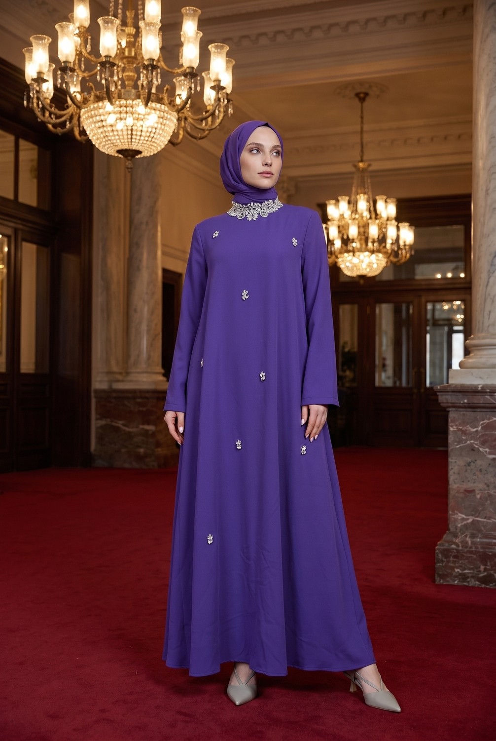 Armine Taş Detaylı Salaş Kesim Elbise-Morcivert 25YT905