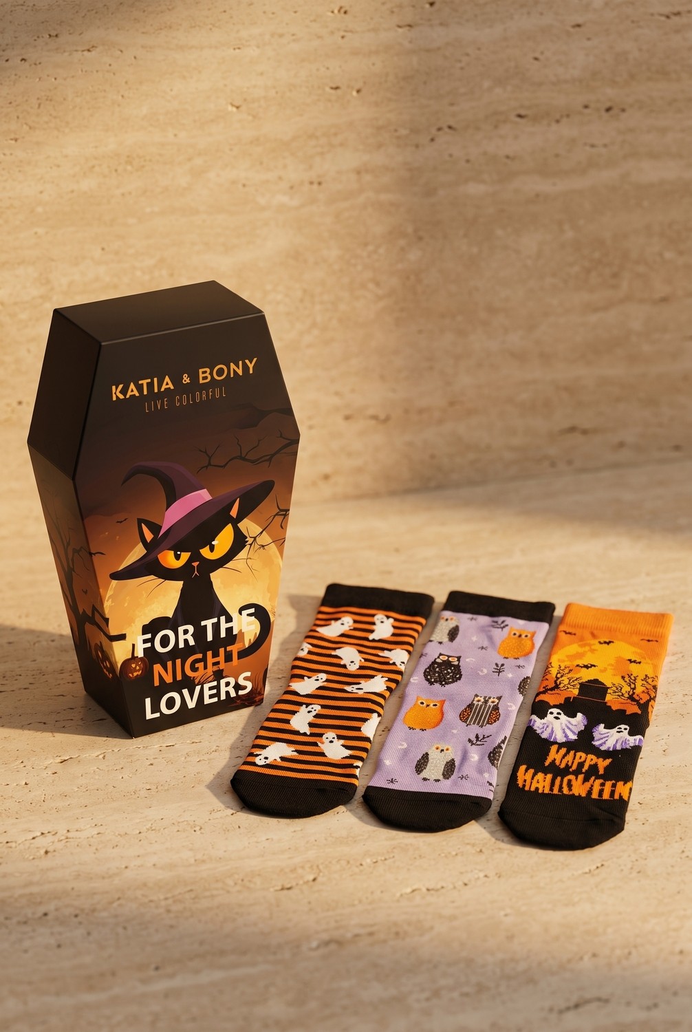 Bony Socks Unisex 3'lü Halloween Kutulu Pamuklu Çok Renkli Soket Çorap
