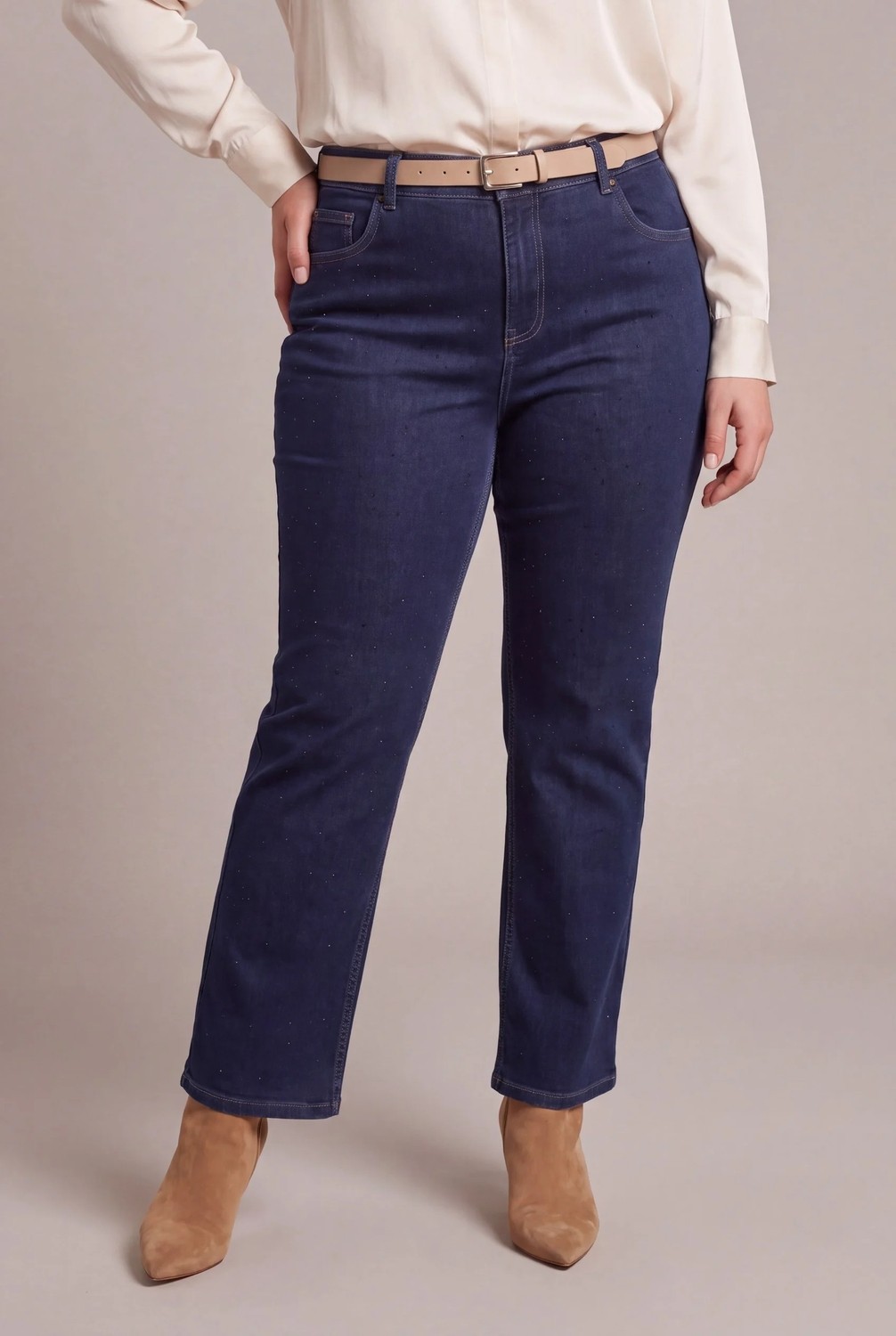 Rmg Serpme Taş Detaylı Boru Paça Büyük Beden Denim Pantolon Lacivert