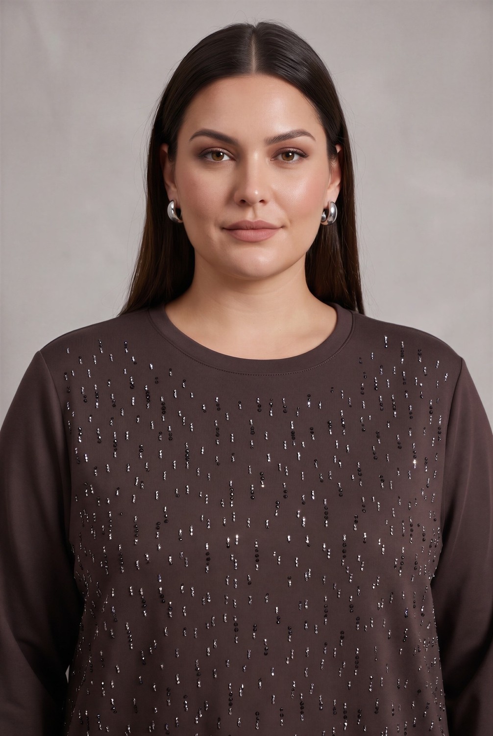 Rmg Taş Detaylı Büyük Beden Modal Örme Sweat Siyah görsel 3