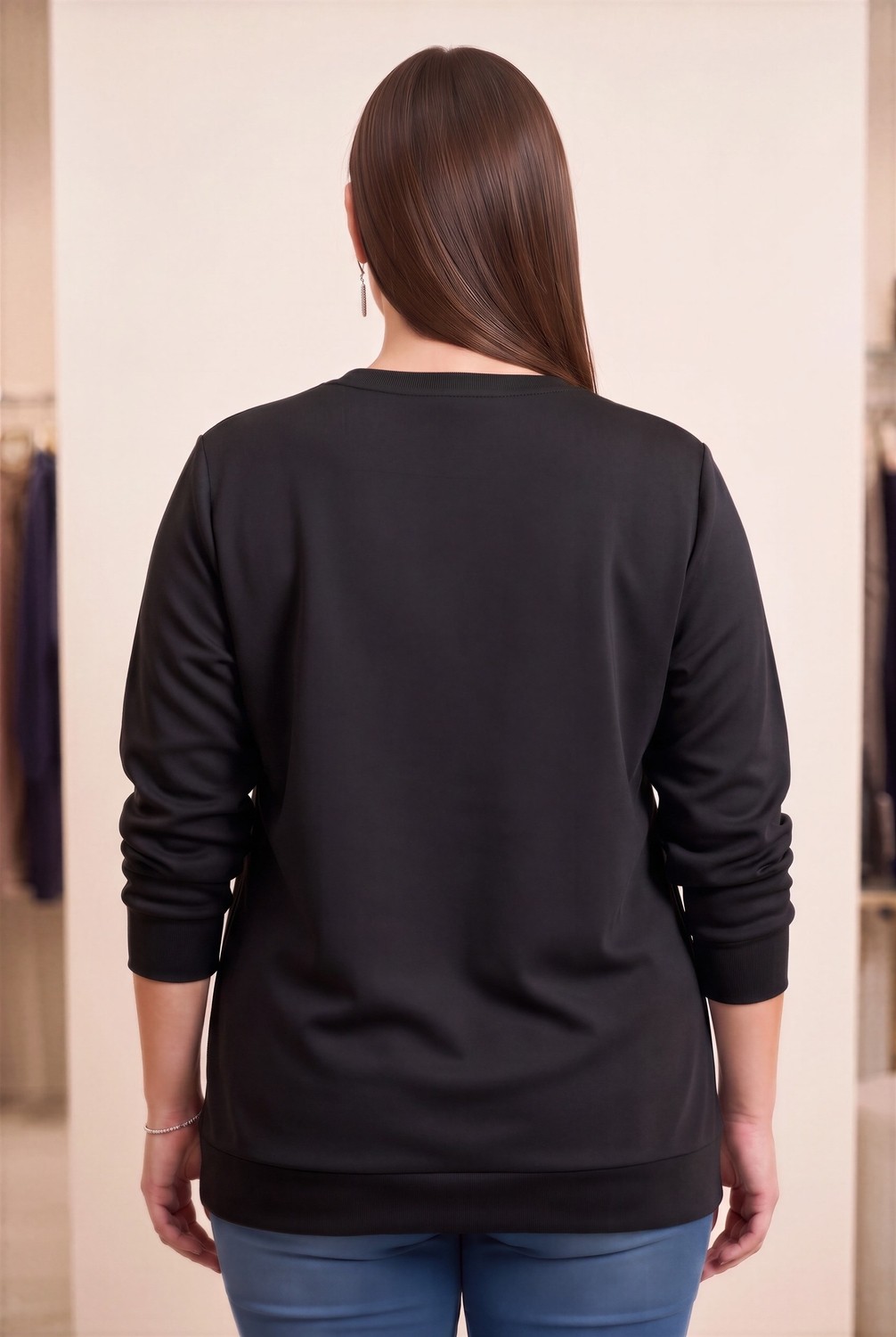 Rmg Taş Detaylı Büyük Beden Modal Örme Sweat Siyah görsel 8