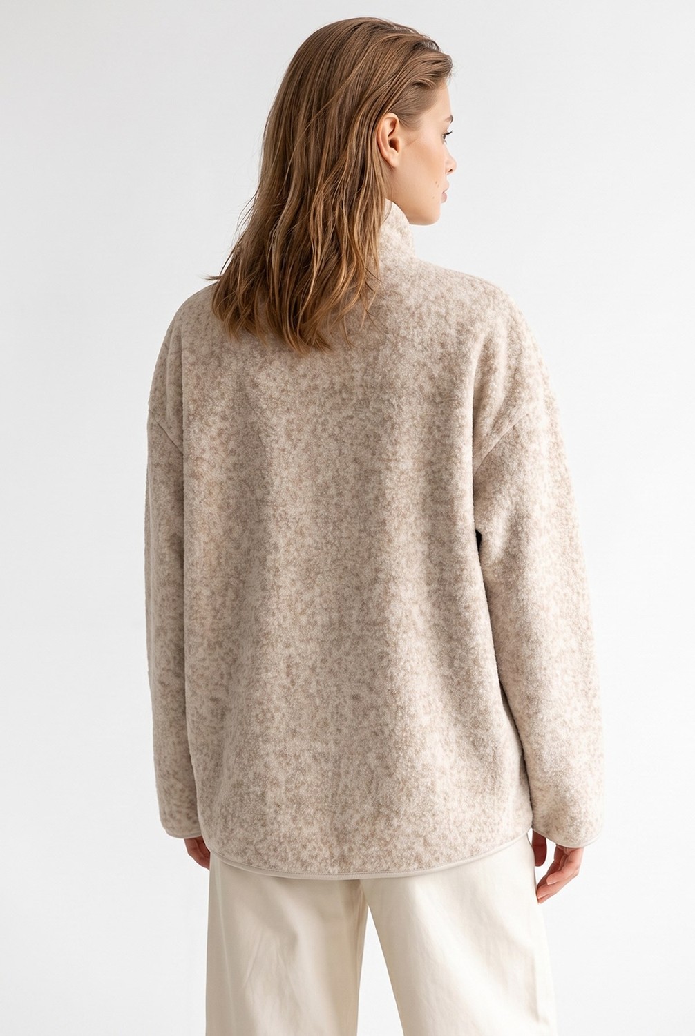 Mixray 4984 Kadın Fermuarlı Önden Cepli Yumuşak Dokulu Dik Yaka Polar Sweatshirt Kahve görsel 5