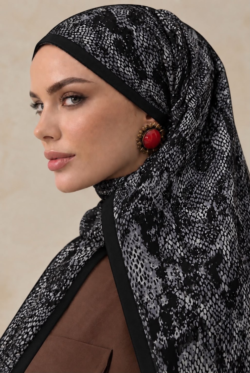 Revam Collection Point Desen Pamuk Soft Şal Siyah-Gri