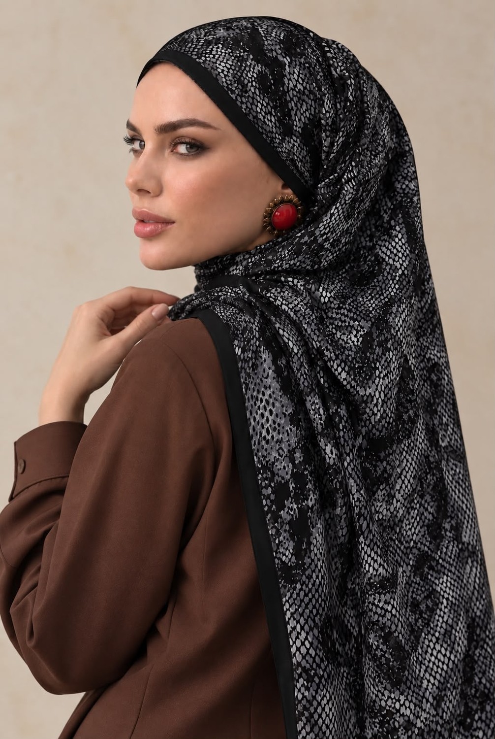 Revam Collection Point Desen Pamuk Soft Şal Siyah-Gri görsel 2