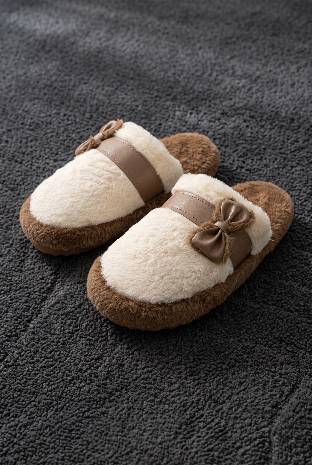 Nmoda Kadın Peluş Ev Terliği Kürklü Fiyonklu Yumuşak Tabanlı Sıcak Tutan Arkası Açık Kışlık Panduf Terlik
