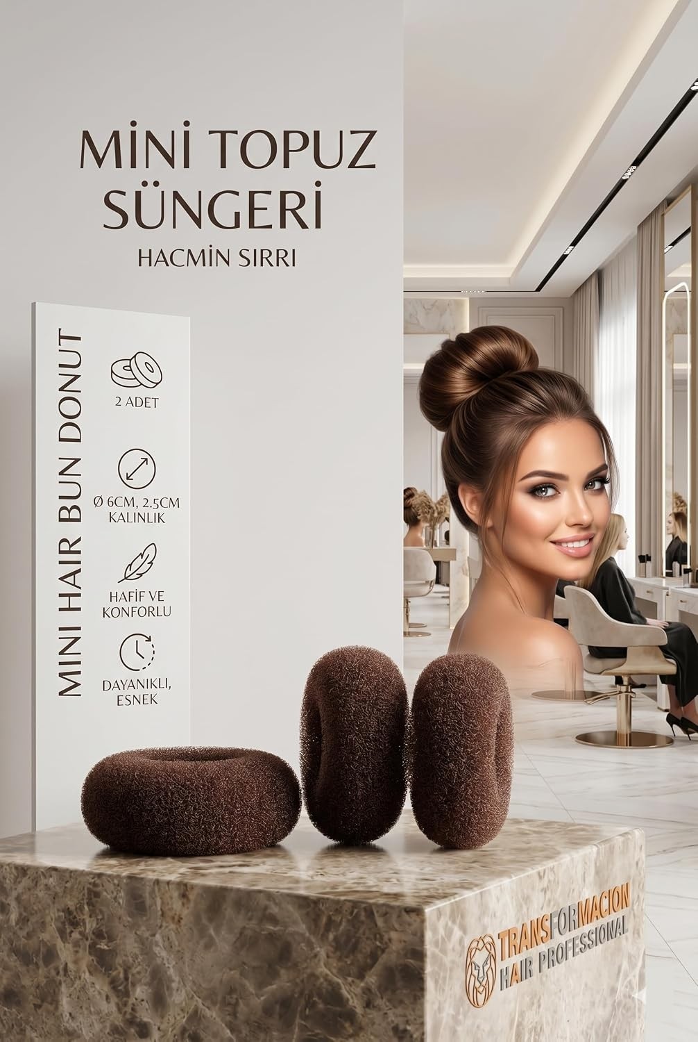 Uravas Store Transformacion 2'li Kahverengi Mini Topuz Süngeri 6cm Donut Saç Şekillendirici 721881