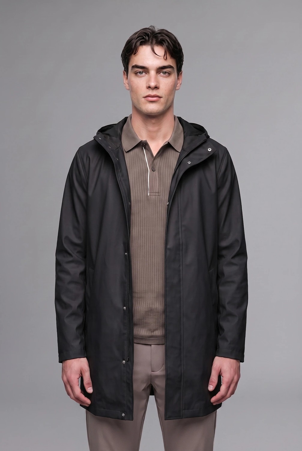 DeFacto Regular Fit Su Geçirmez Kapüşonlu Astarlı Çıtçıtlı Suni Deri Parka H2892AX26AU görsel 2