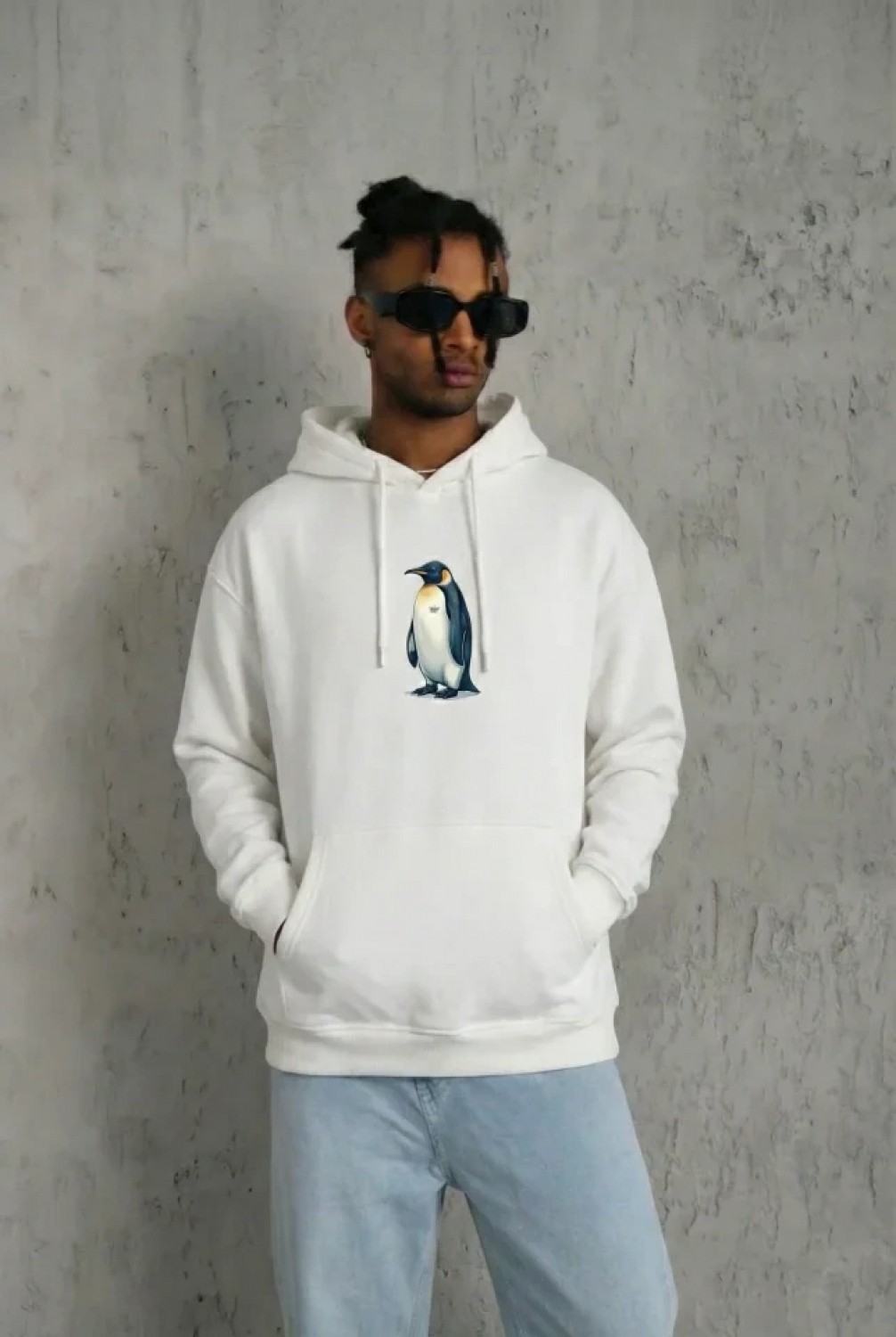 Pileli Store Siyah Oversize Hoodie - Sırt Baskılı Survivor Penguin Temalı, Felsefi Yazılı Kapüşonlu Sweatshirt - Beyaz görsel 2