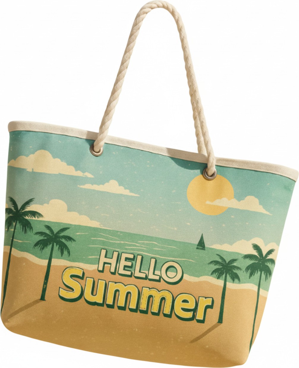 HomyJR's Hello Summer Büyük Boy Piknik ve Plaj Çantası, Halat Saplı, 55X36X15 cm görsel 3