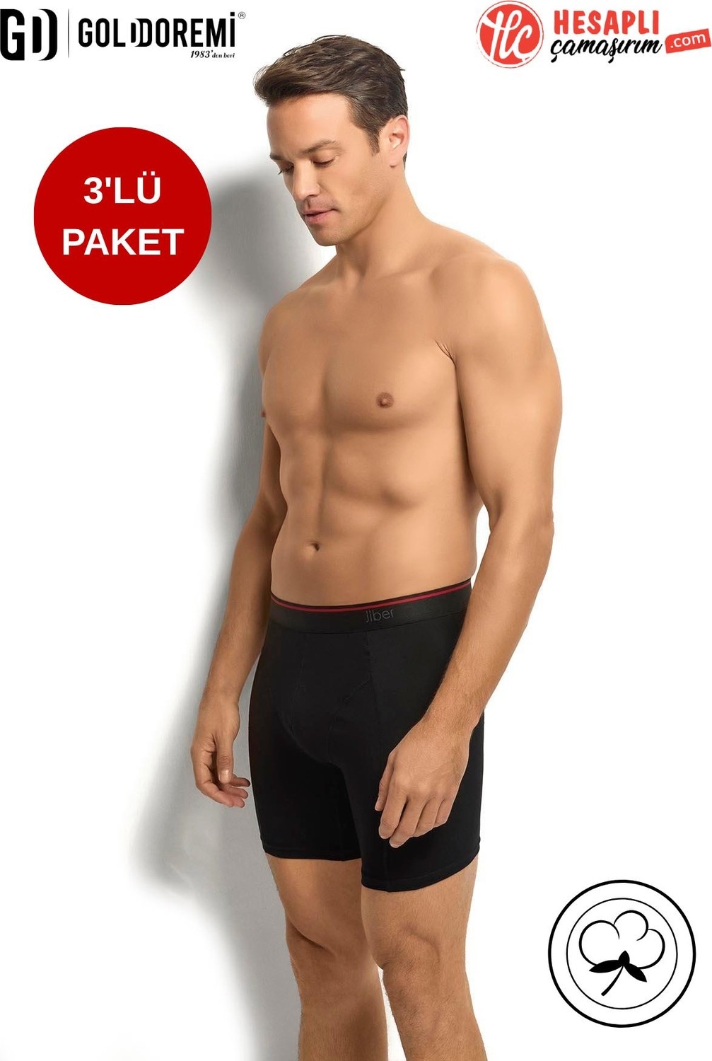Jiber Erkek Premium 3'lü Katlama Yapmaz Pamuklu Likralı Esnek Çok Rahat Uzun Boxer görsel 2