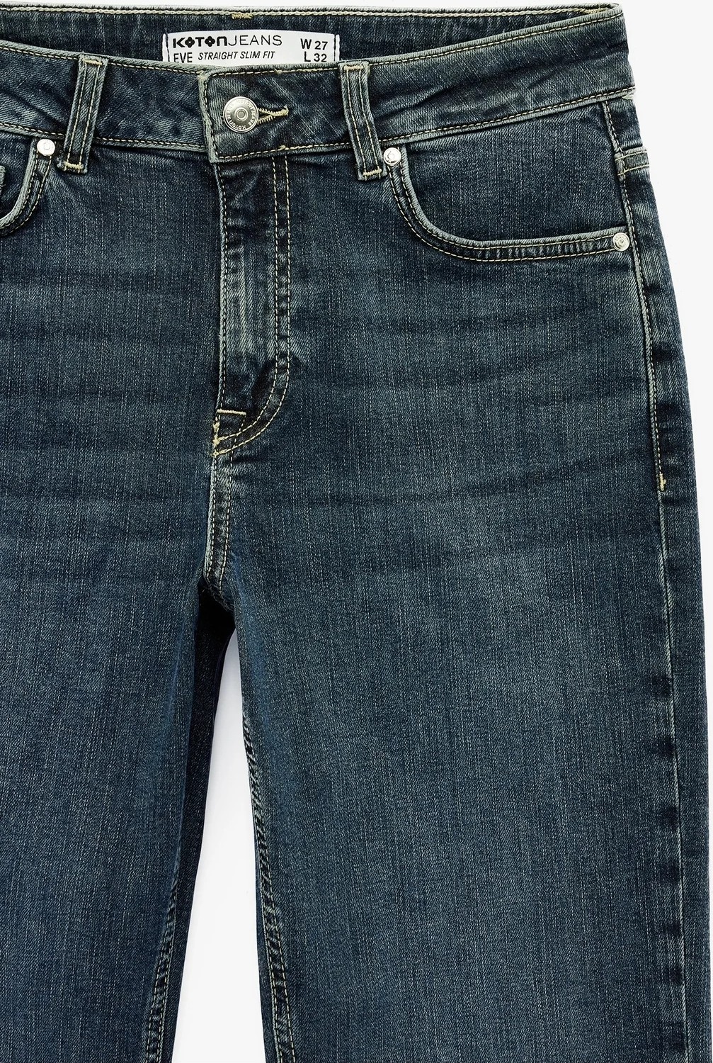 Koton Straight Fit Mavi Kadın Jean Pantolon 6SAL40060MD görsel 5