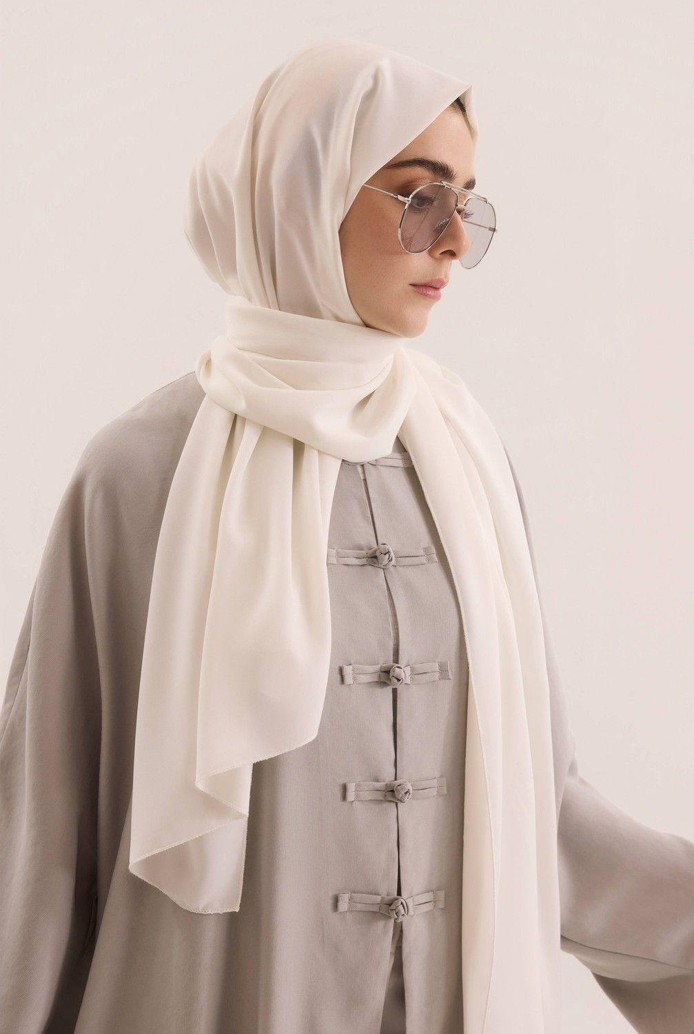 HE-QA Çin Düğmeli Abaya Gri görsel 4