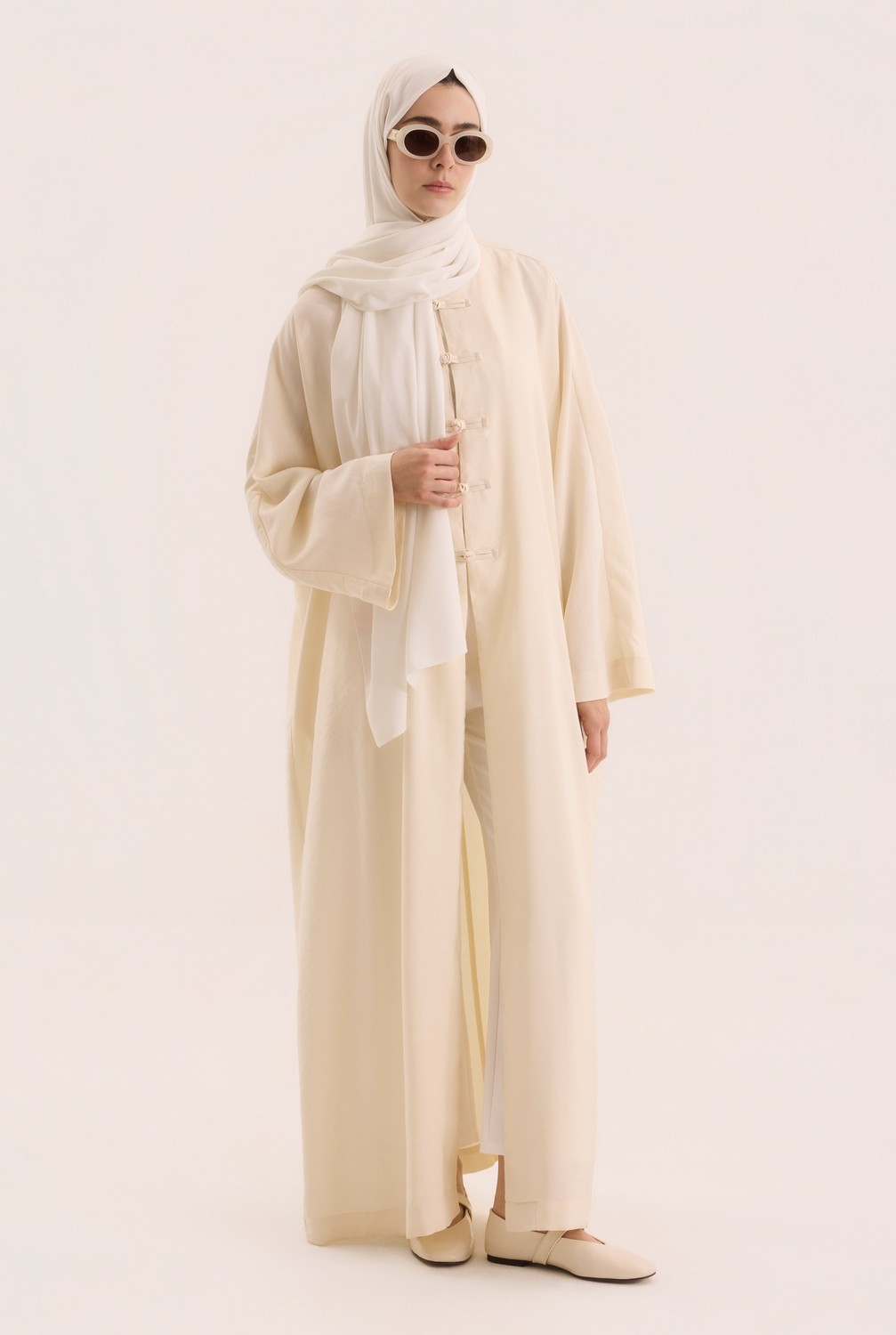 HE-QA Çin Düğmeli Abaya Gri görsel 6