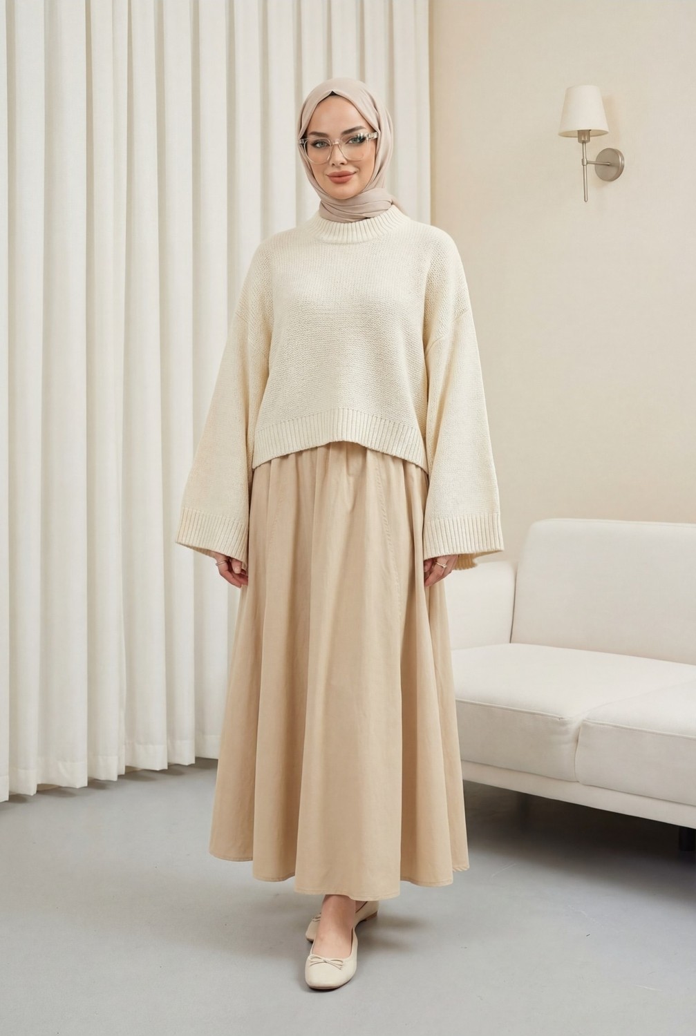 Moda Morfo Yarım Boğazlı Yarasa Kol Etek Üstü Triko Kazak -Pembe