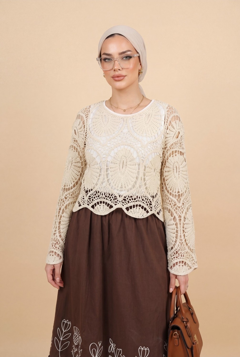 Moda Morfo Dantel Örgü Triko Bluz -Ekru