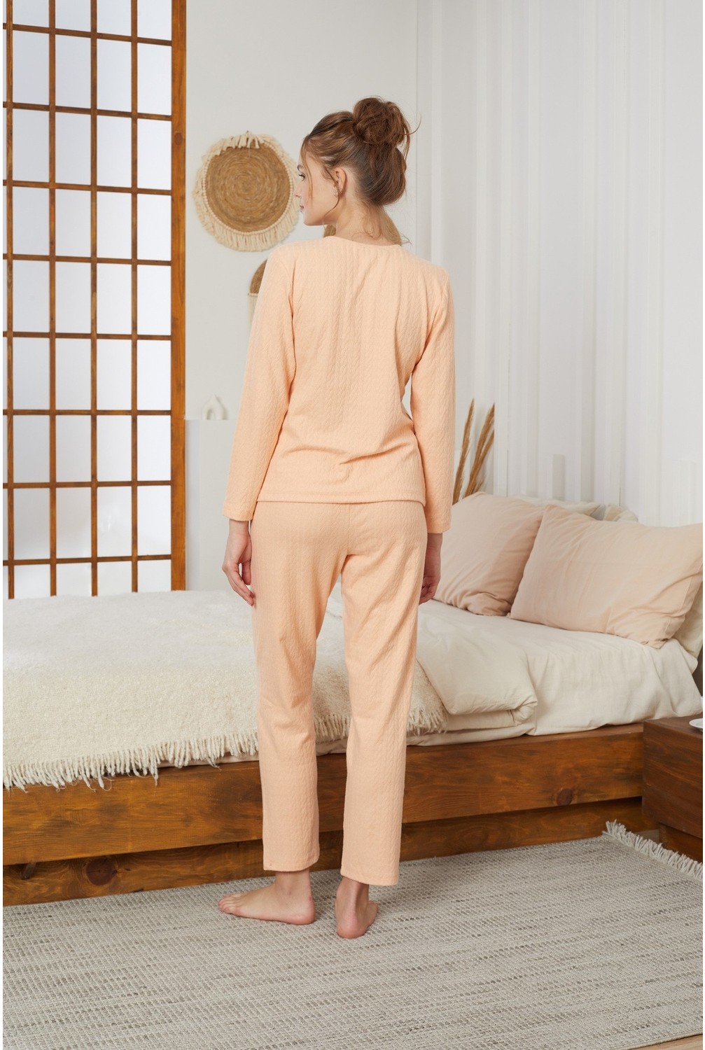 Siyah İnci Pudra Şardonlu Kışlık Örme Pijama TAKIM25226002 görsel 3
