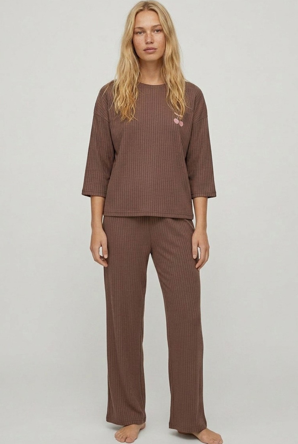 Siyah İnci Su Yeşili Soft Touch Ince Örme Nakışlı Pijama Takım görsel 8